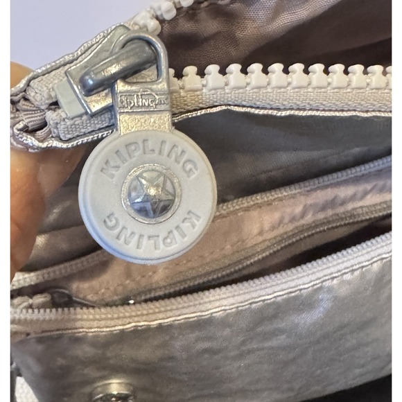 Kipling Lynne Convertible Metallic Silver Crossbody Clutch Wristlet Waist Bag - Picture 12 of 16